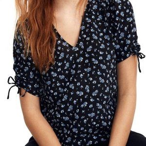 Madewell Silk Cinch-Sleeve Top in Baby's Breath